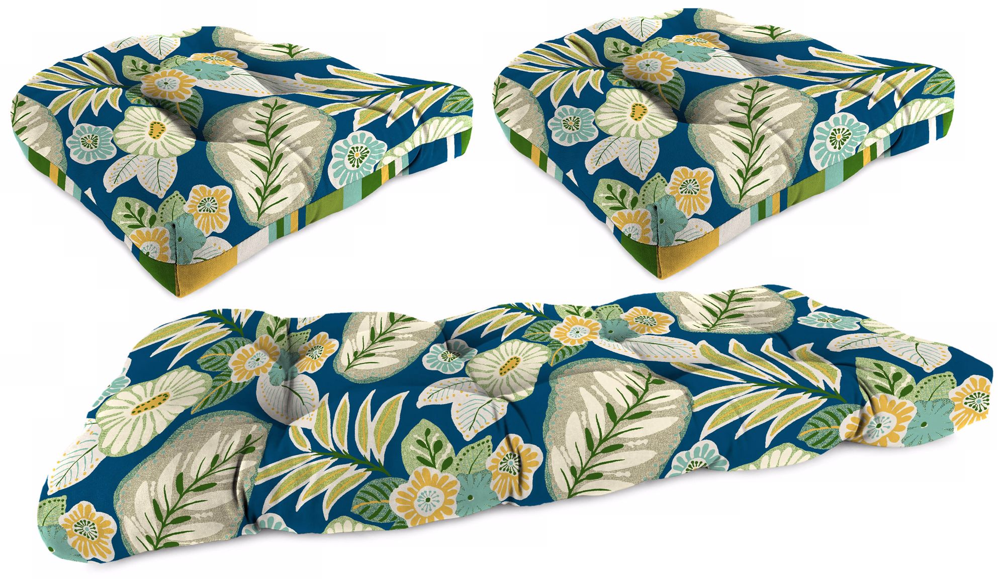 Set of 3 Light Blue Green Outdoor Wicker Seat Cushions