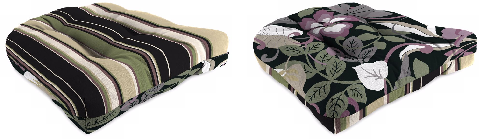 Set of 2 Black Tan Grape Outdoor Wicker Seat Cushions