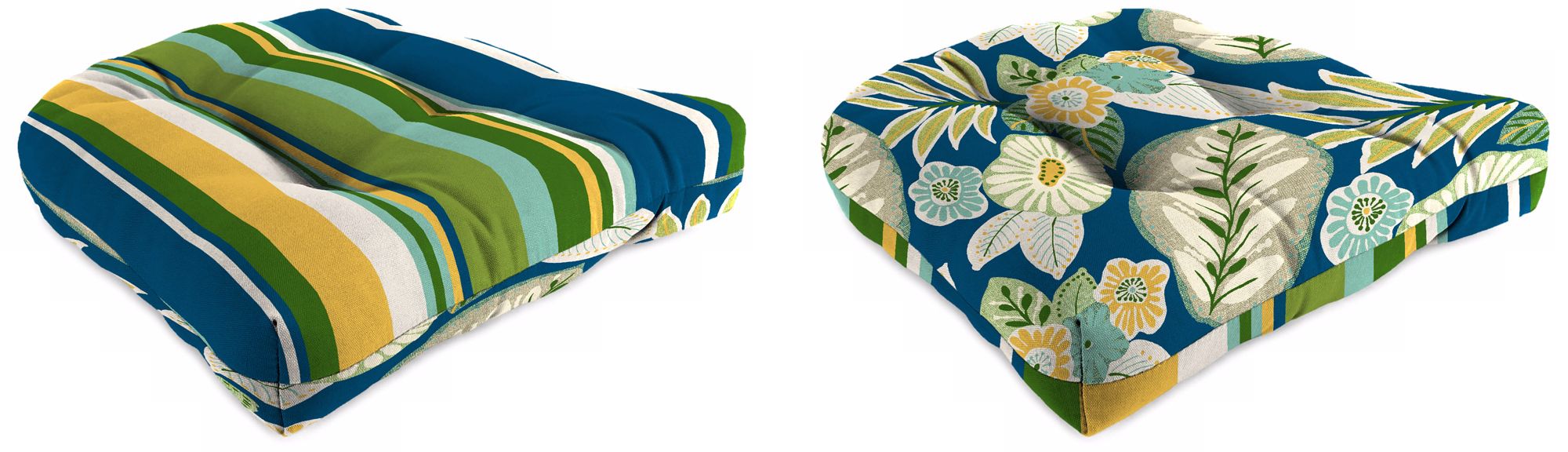 Set of 2 Light Blue Green Outdoor Wicker Seat Cushions