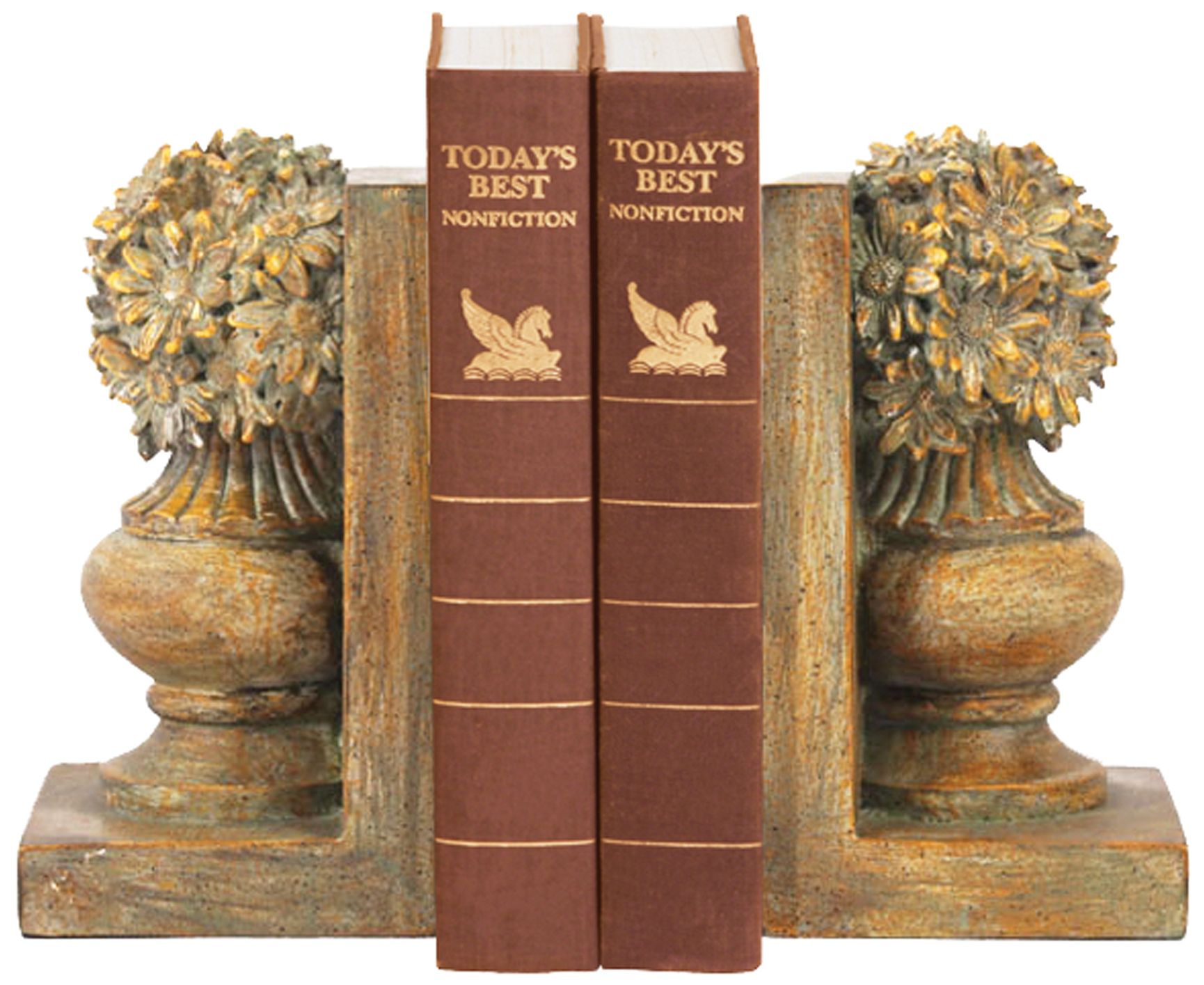 Set of 2 Floral Urn Antique Bookends