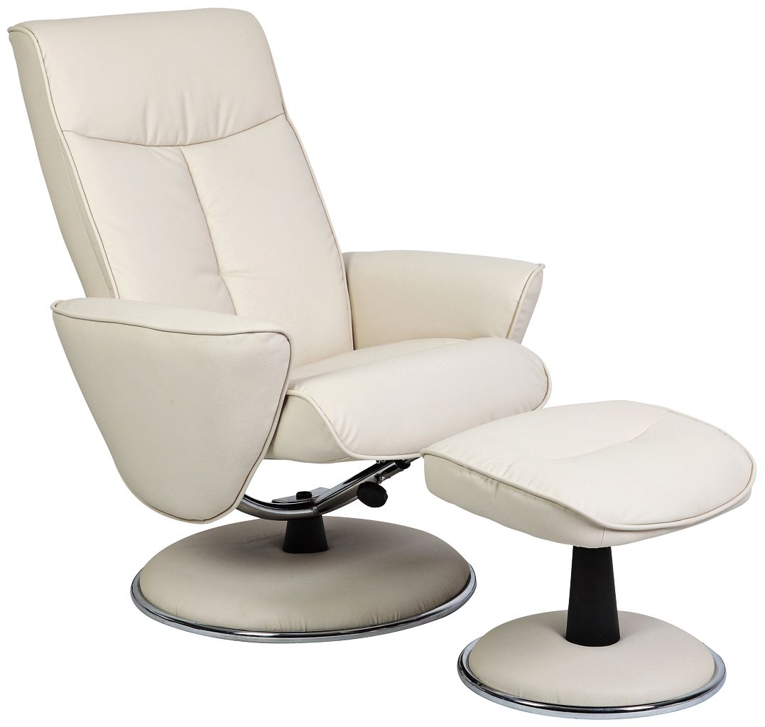 Snow White Bonded Leather Swivel Recliner with Ottoman