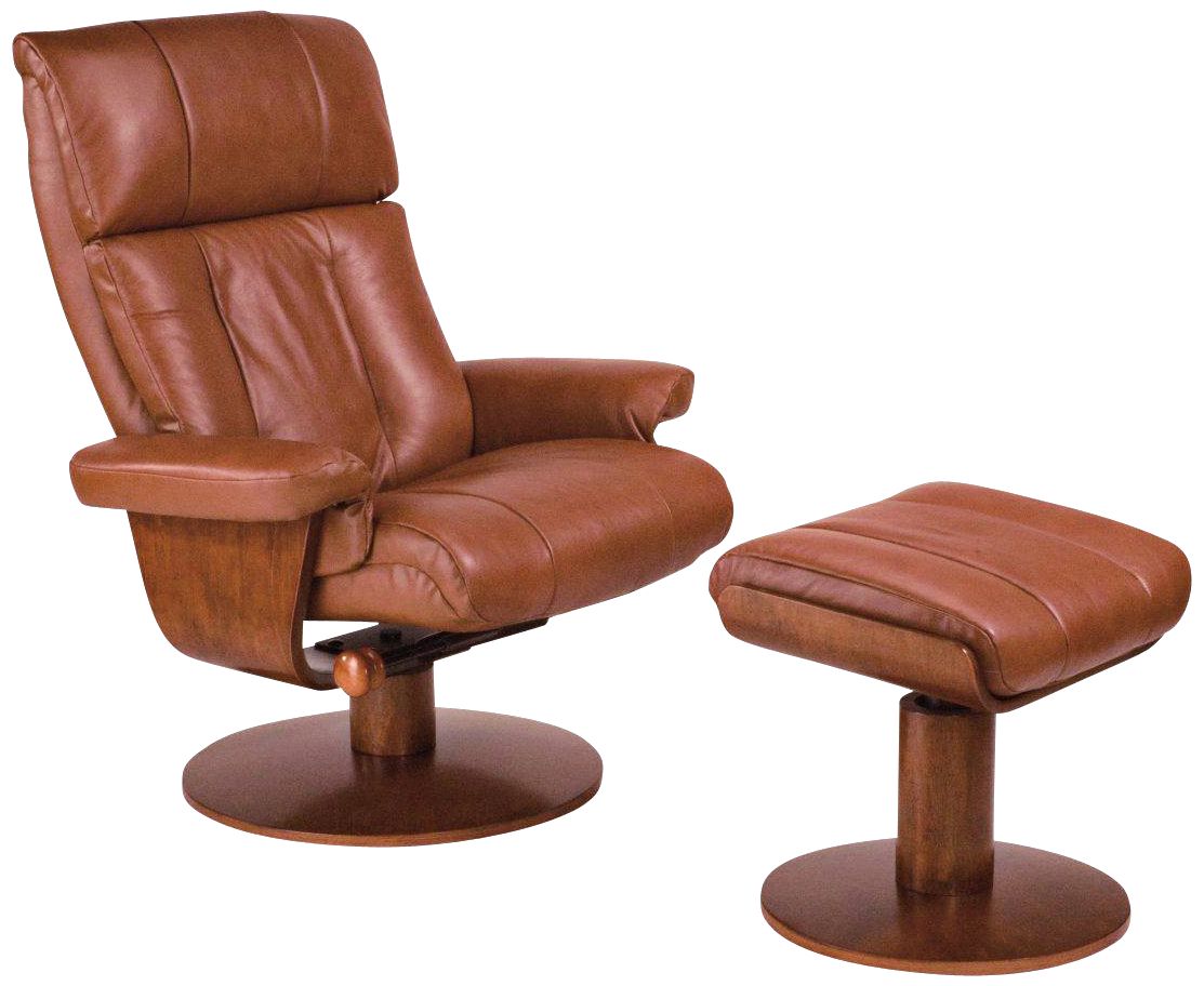 Oslo Saddle Top-Grain Leather Recliner and Ottoman