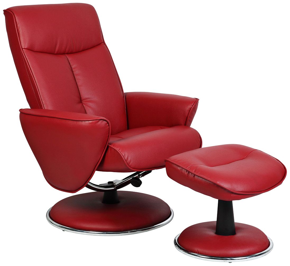 Red Bonded Leather Swivel Recliner with Ottoman