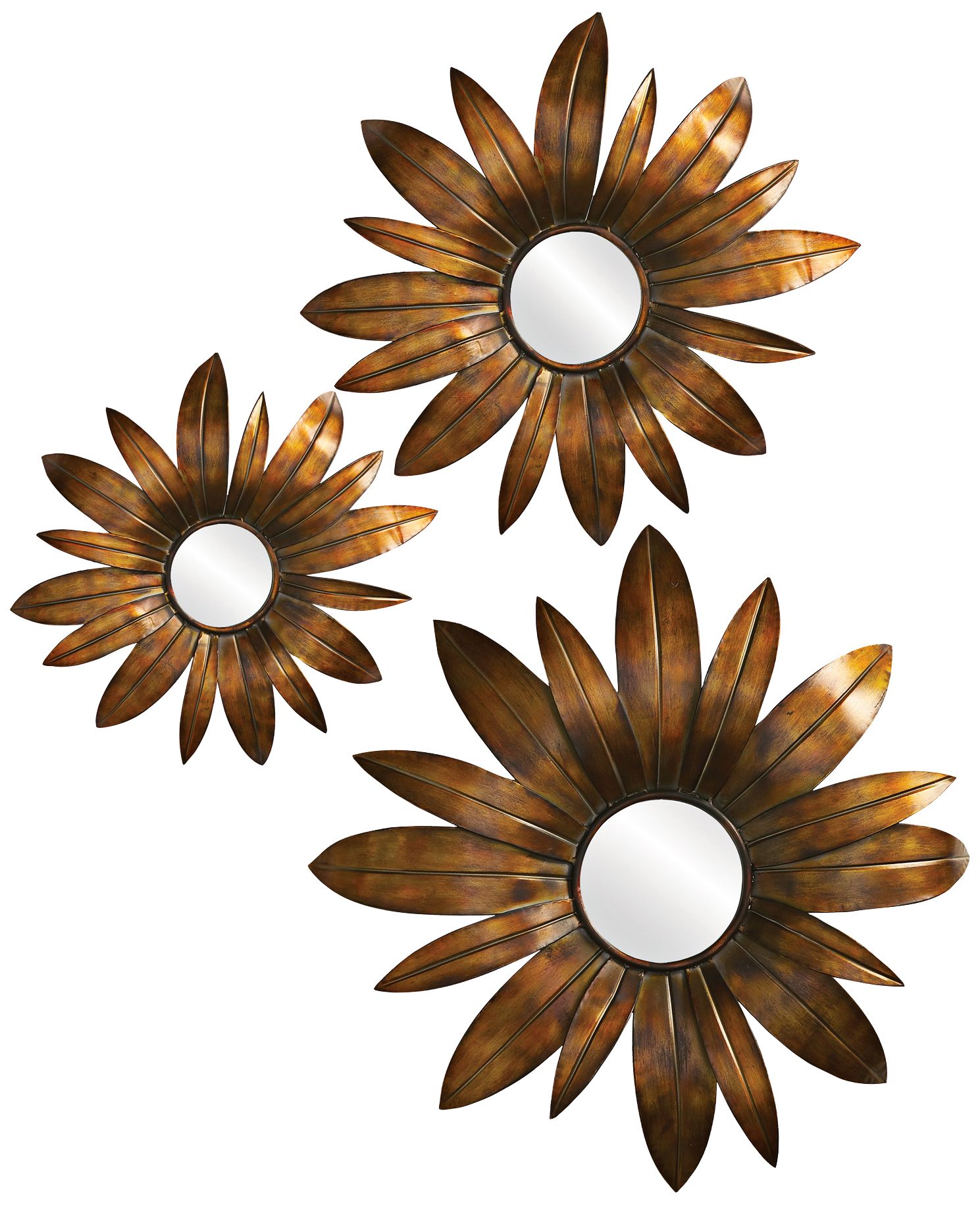 Howard Elliott Set of 3 Antique Copper Flower Wall Mirrors