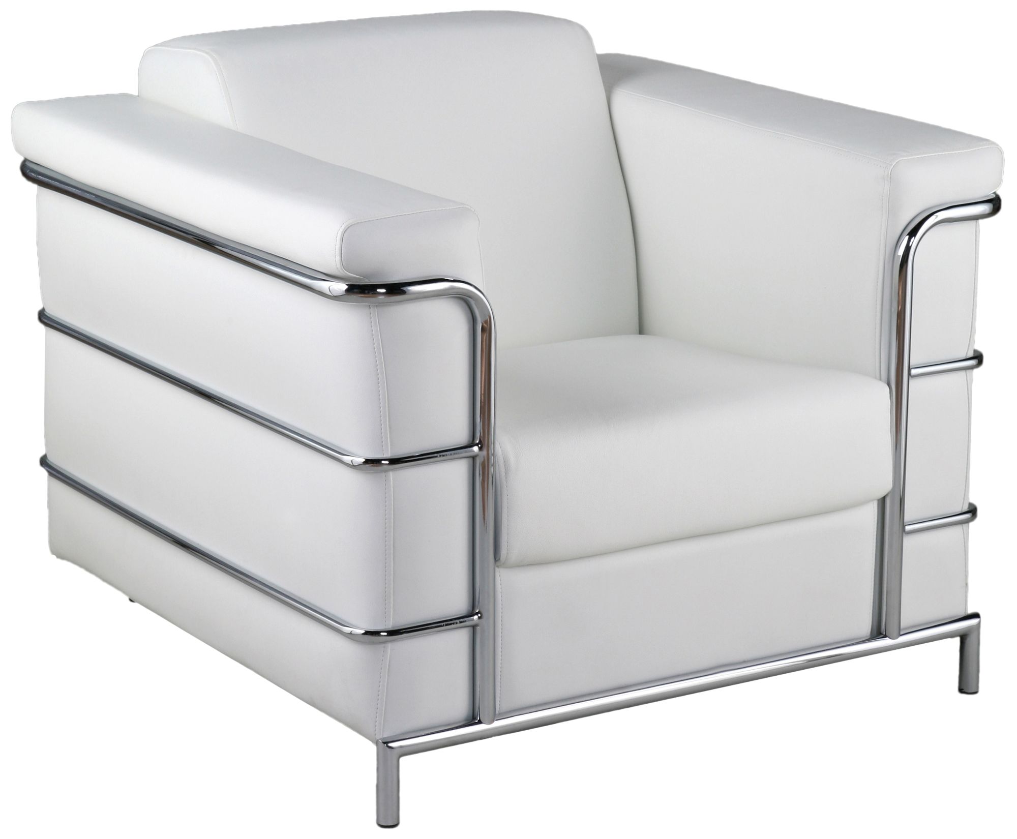 Leonardo Chrome and White Leather Arm Chairs