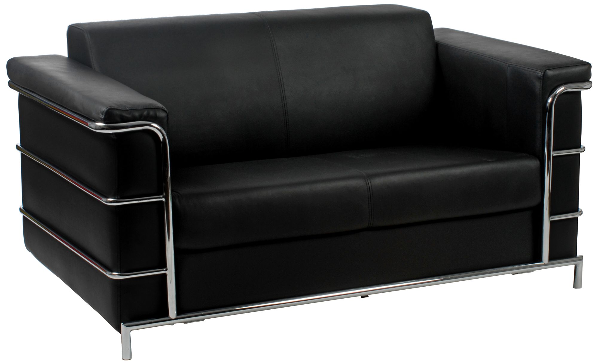 Leonardo Chrome and Black Leather Loveseat