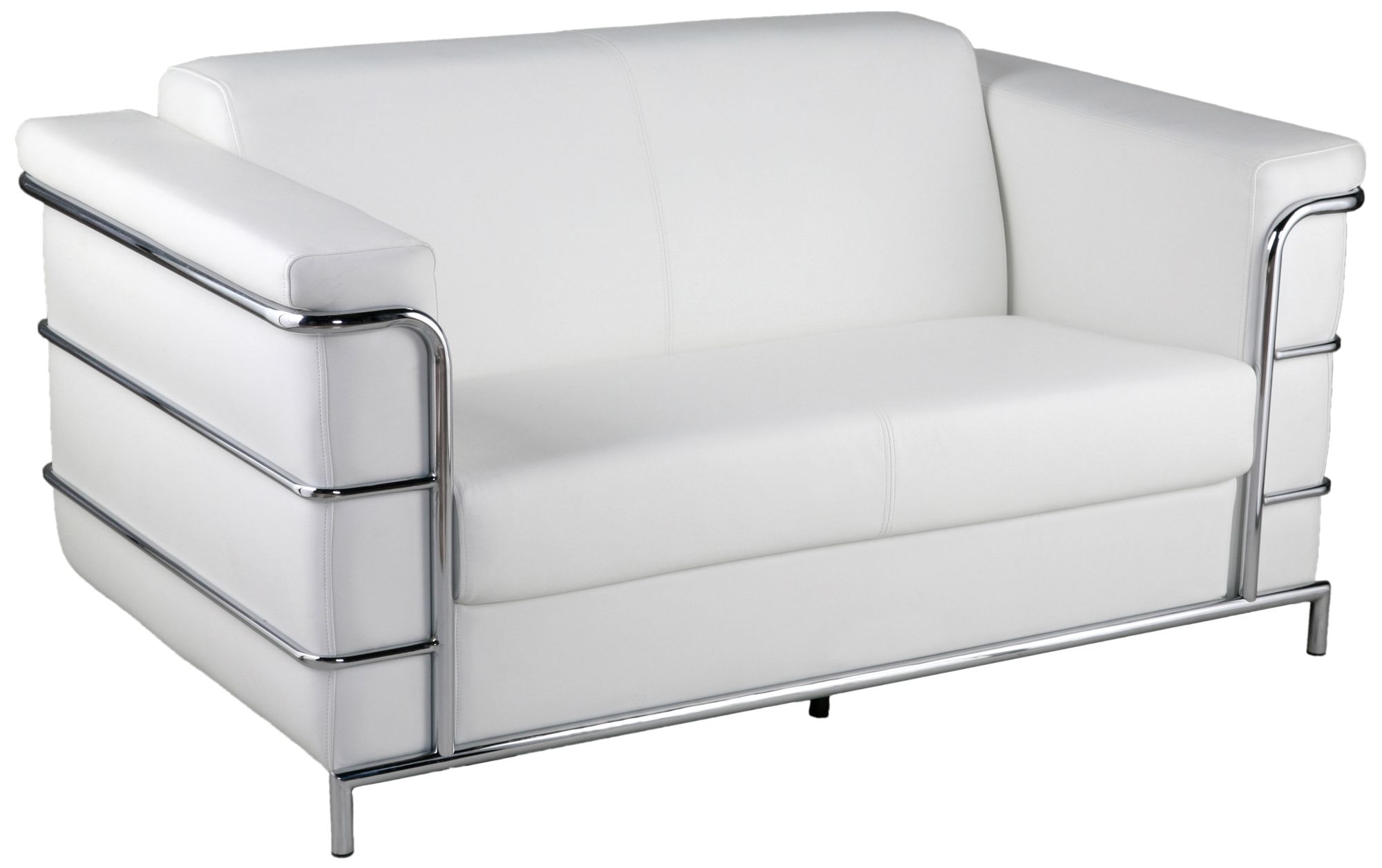 Leonardo Chrome and White Leather Loveseat