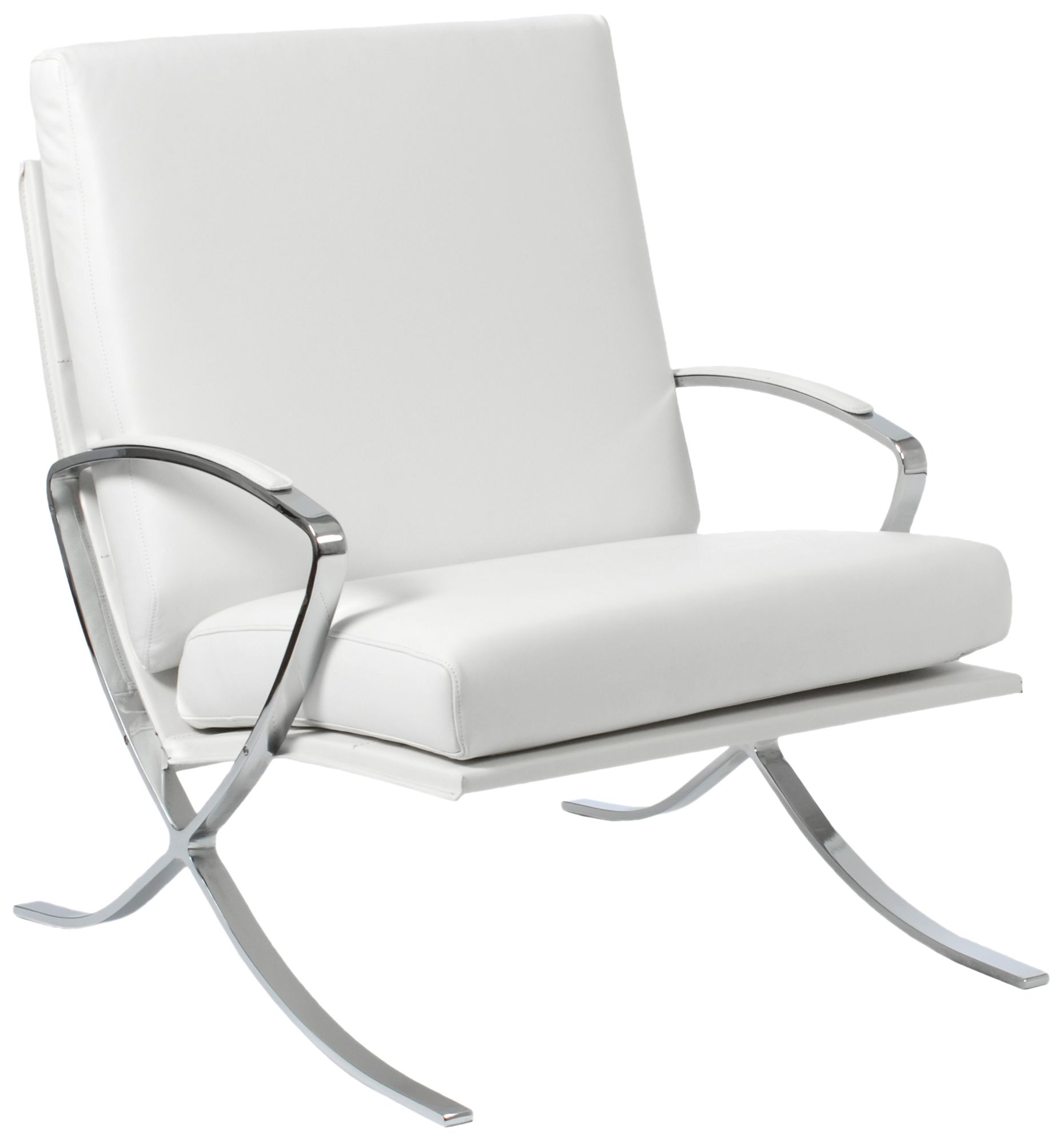 Pietro Stainless Steel and White Leather Lounge Chairs