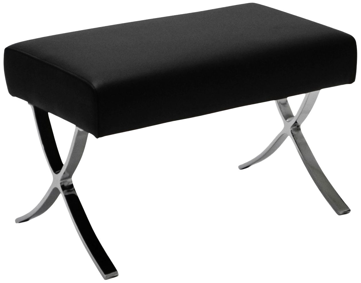 Pietro Stainless Steel and Black Leather Ottoman