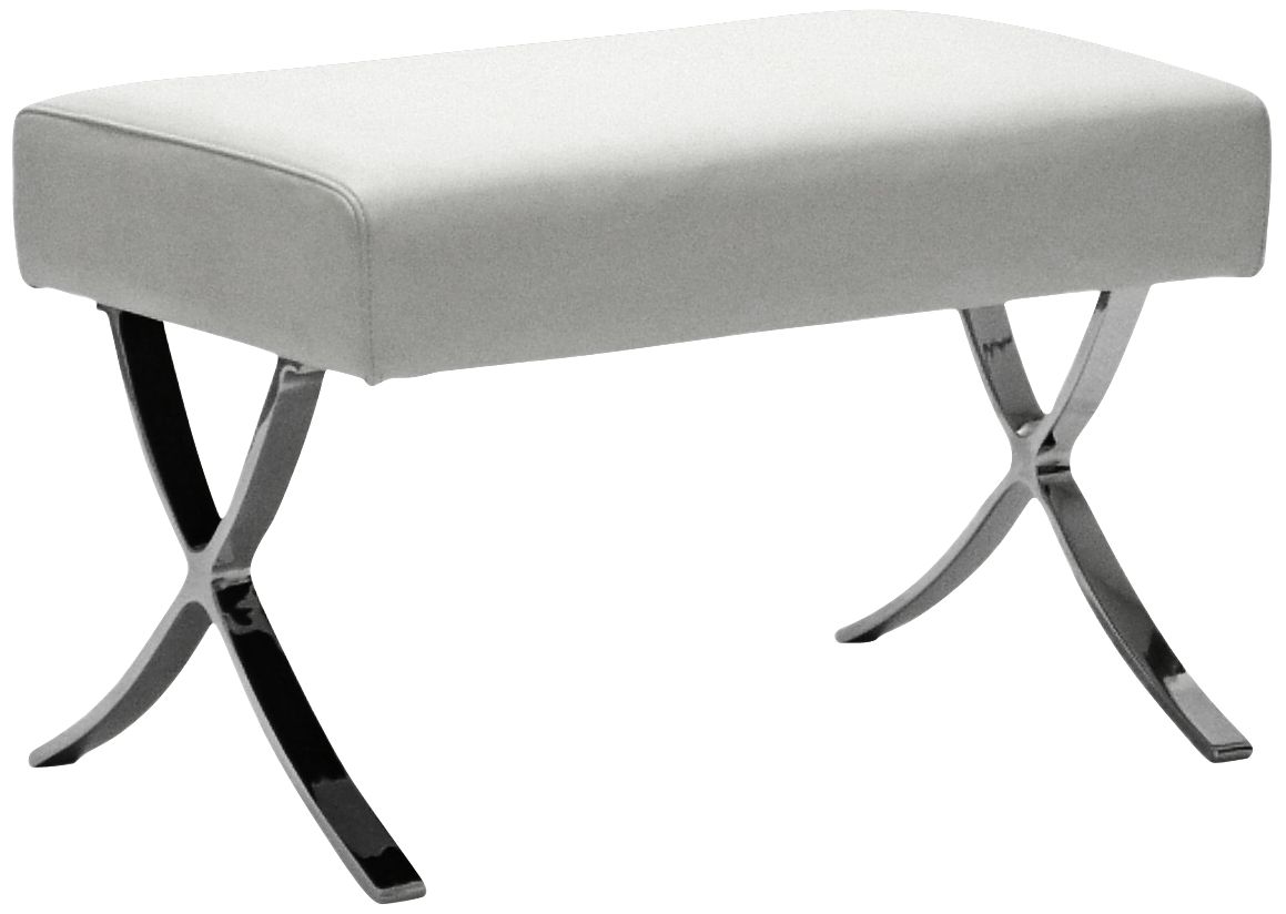 Pietro Stainless Steel and White Leather Ottoman