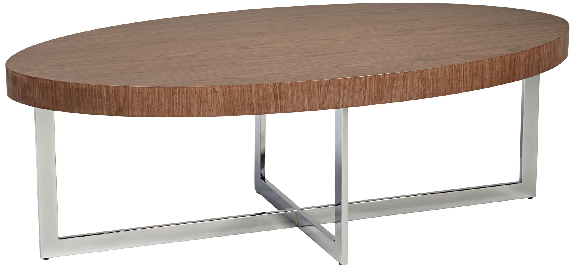 Oliver Oval Chrome and Walnut Coffee Table