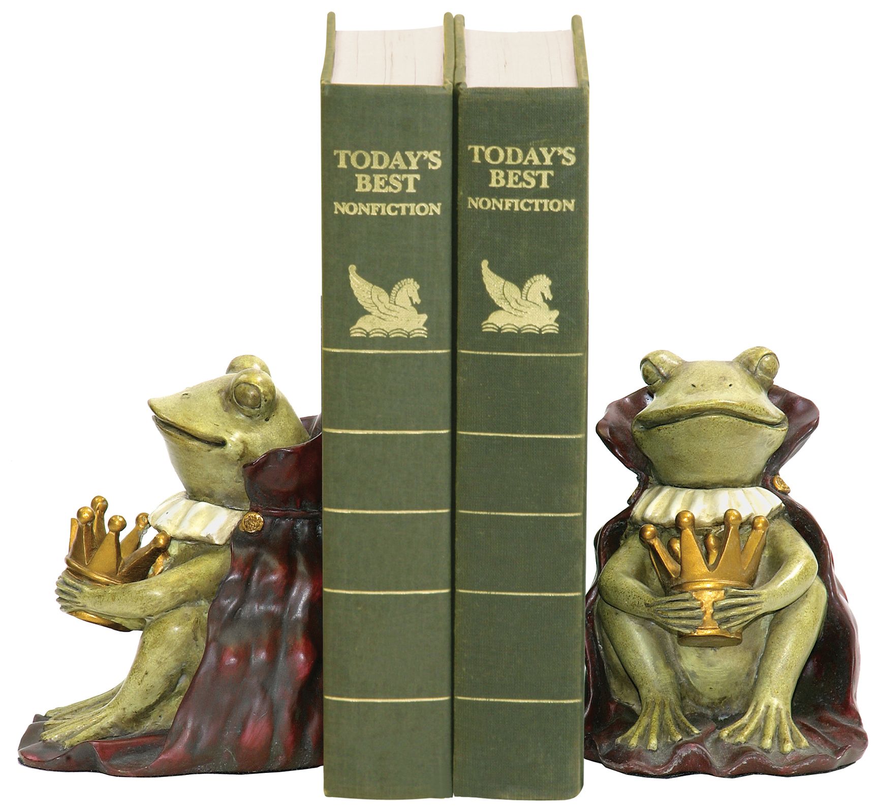 Set of 2 Green and Gold Frog Prince Bookends