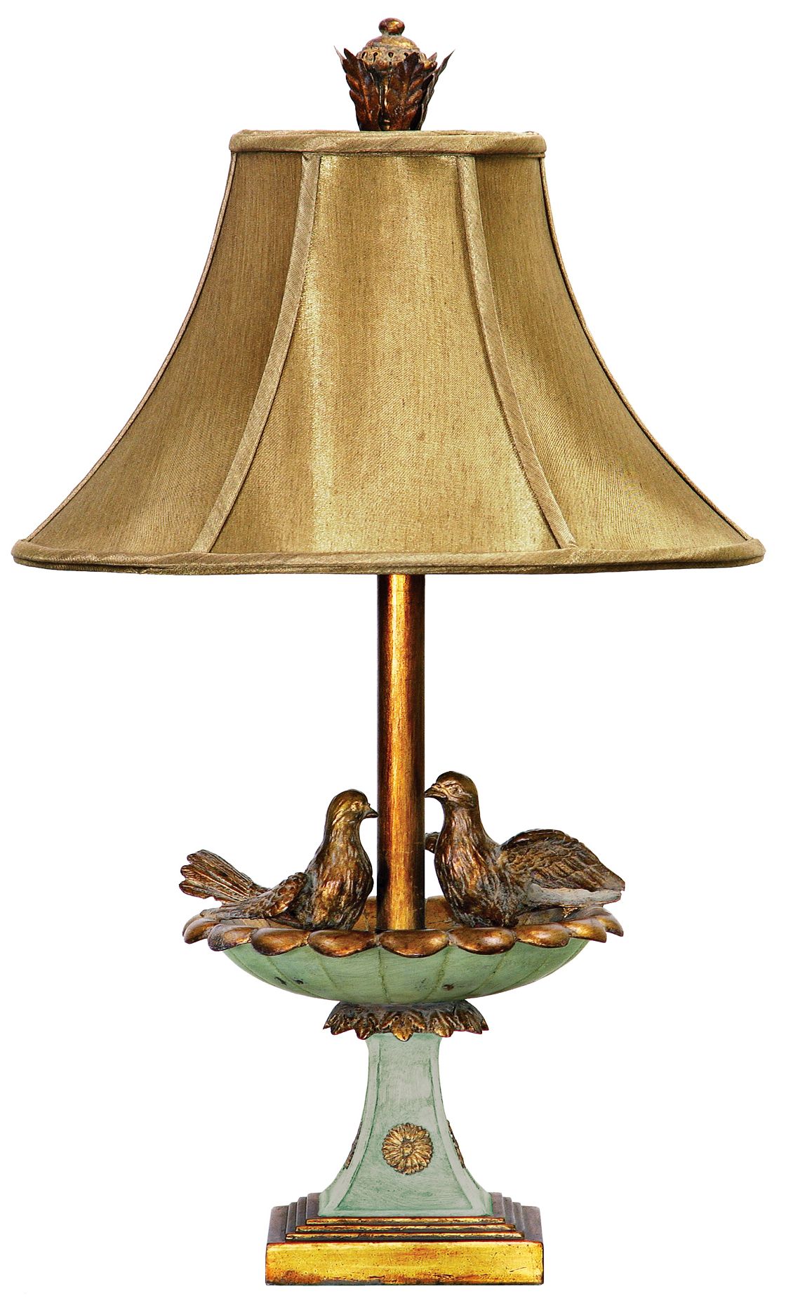 Love Birds in Bath Gold Leaf and Green Table Lamp