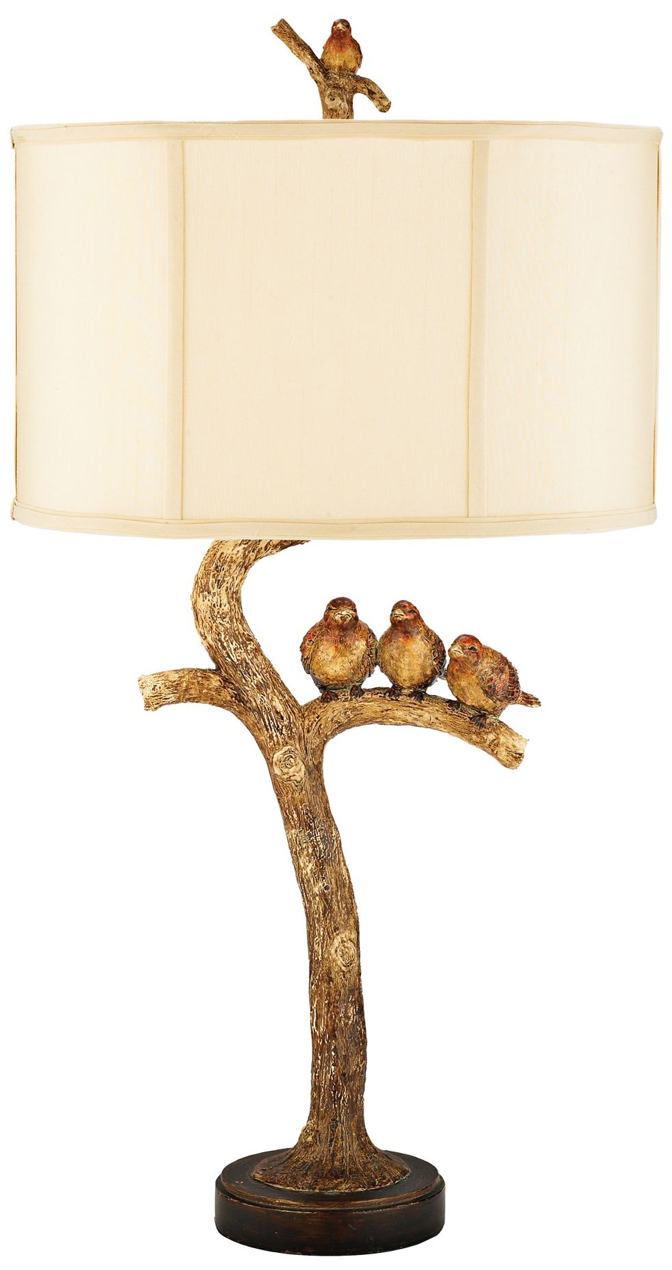 Three Bird Light Gold Leaf and Black Table Lamp