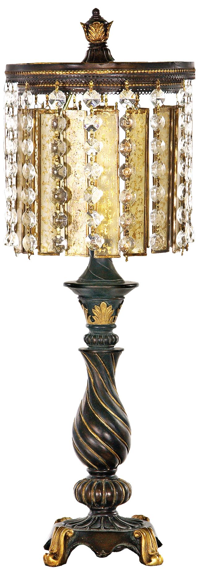 Amber and Crystal Gold Leaf and Black Table Lamp