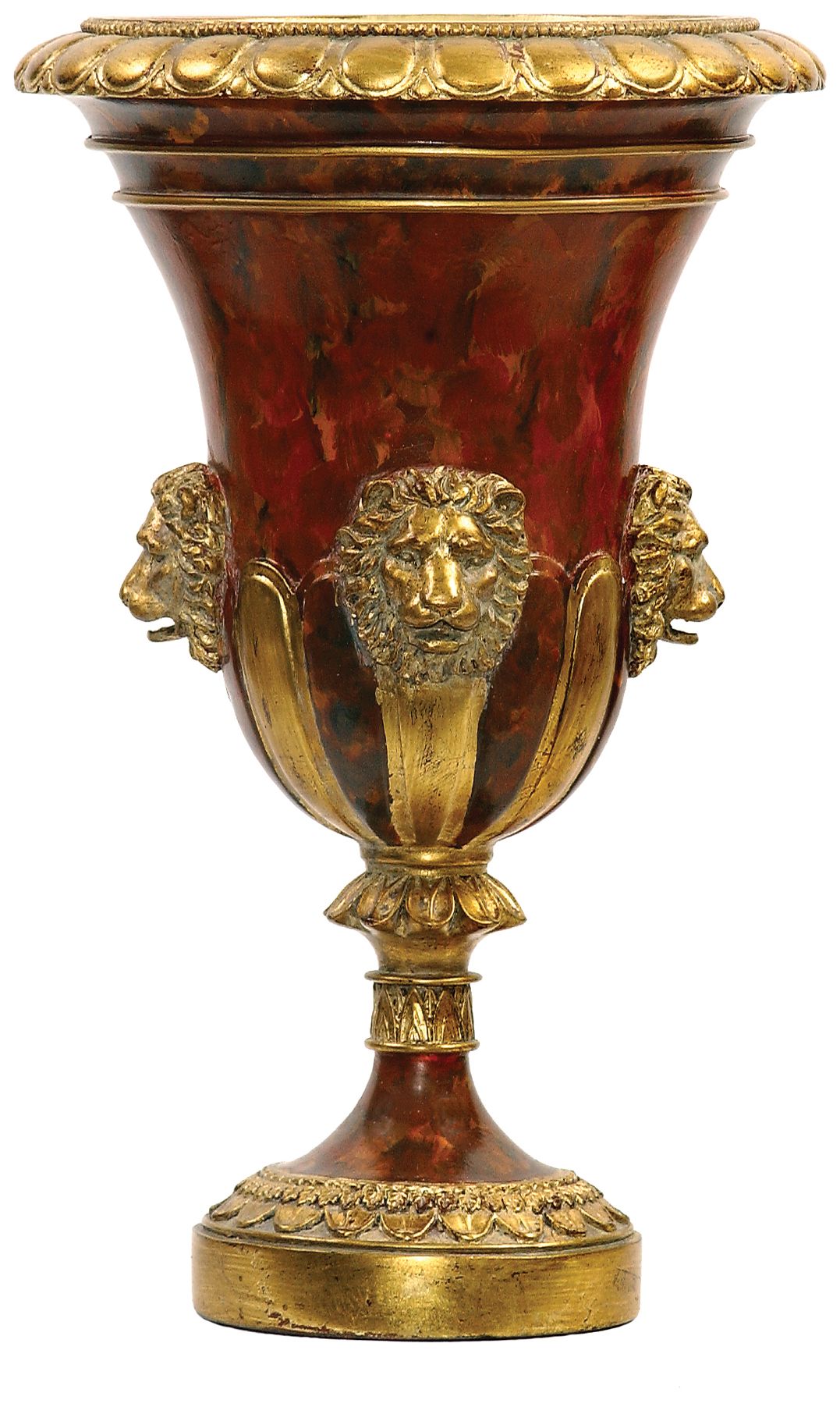 Large Red and Gold Lion Head Urn