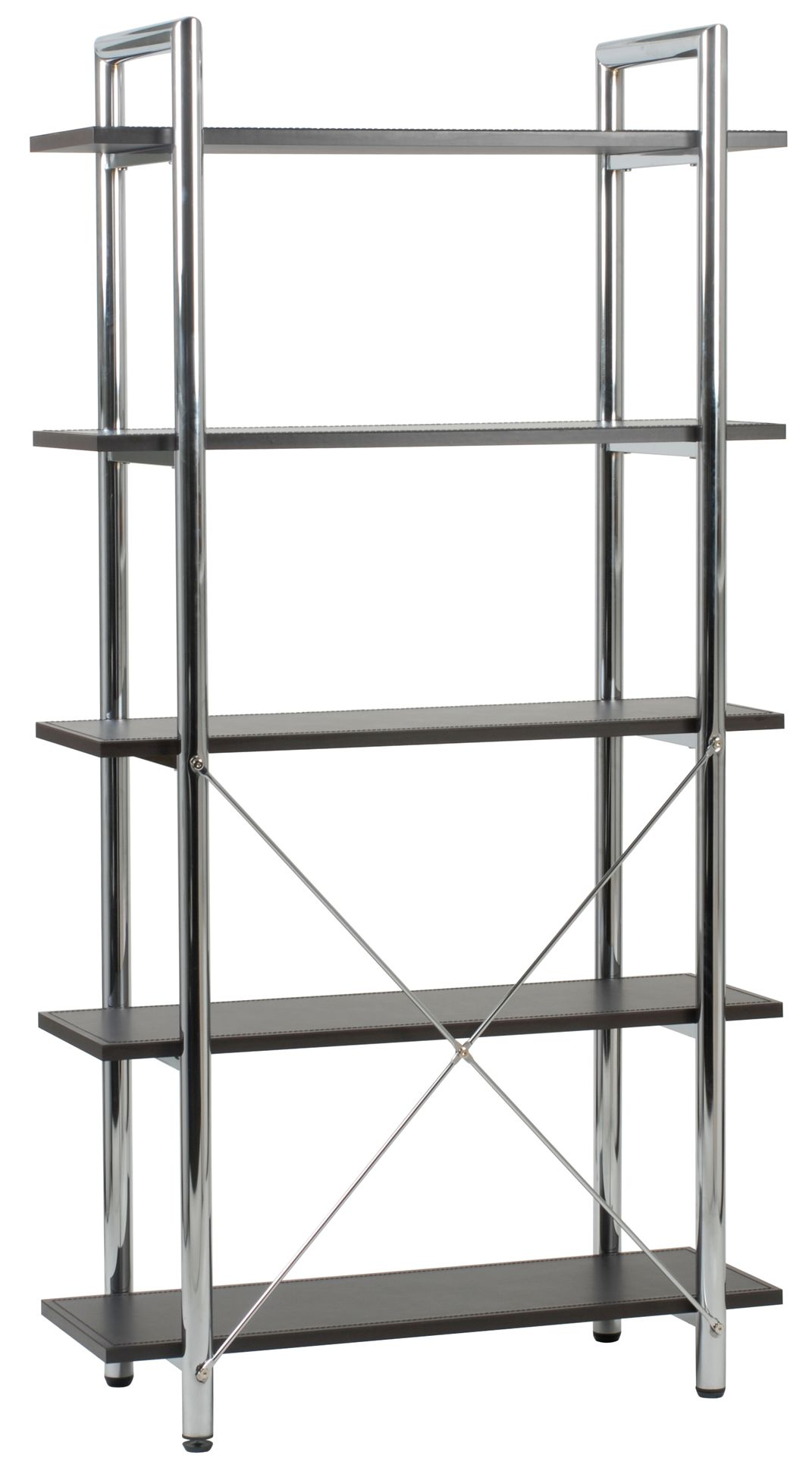 Laurence 5-Shelf Steel and Brown Leather Bookcase