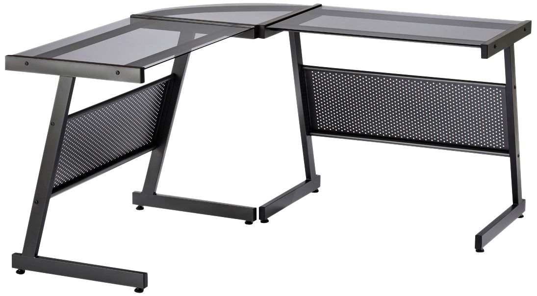 Luigi Smoked Glass and Graphite L-Shaped Desk