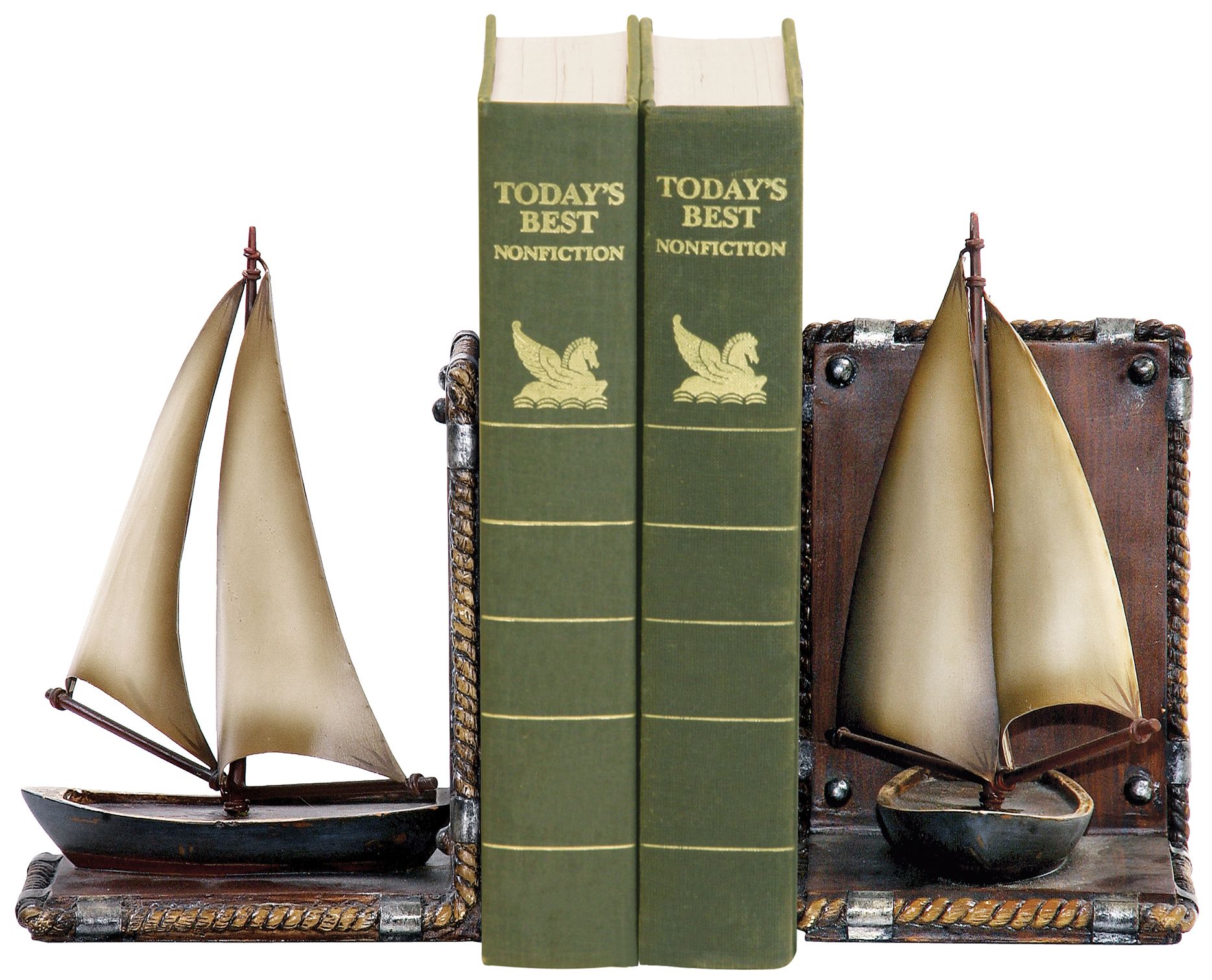 Set of 2 Brown and Ivory Sailboat Bookends