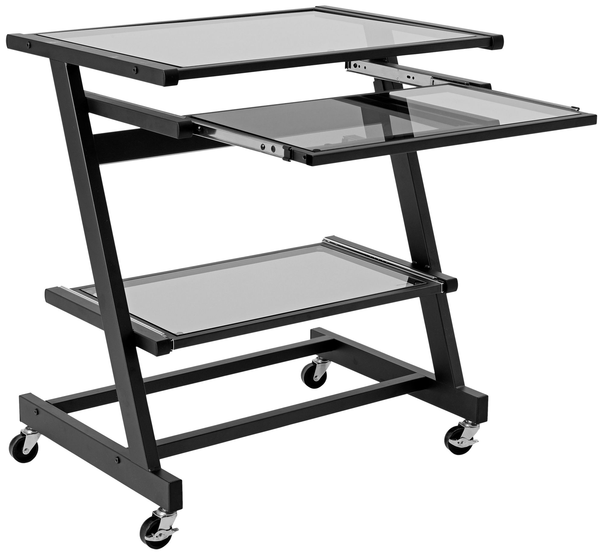 Zeus Smoked Glass Graphite Black Computer Cart