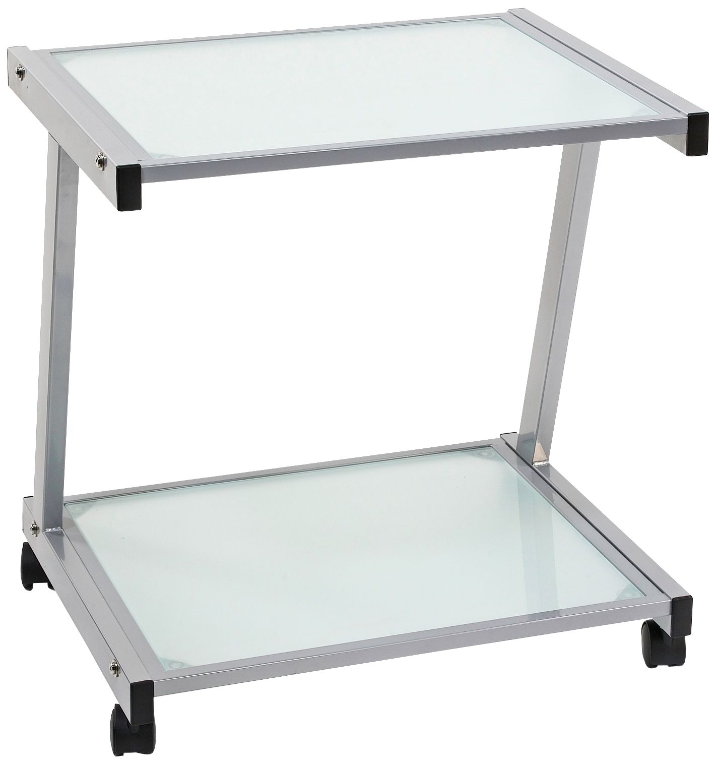 L Aluminum and Frosted Glass Printer Cart