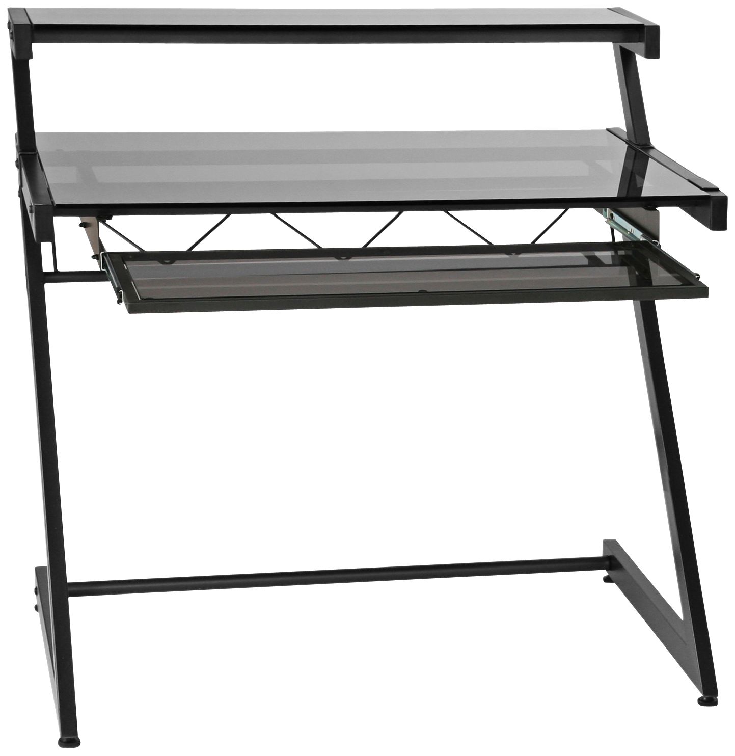 Zeus Deluxe Small Smoked Glass Graphite Shelf Desk