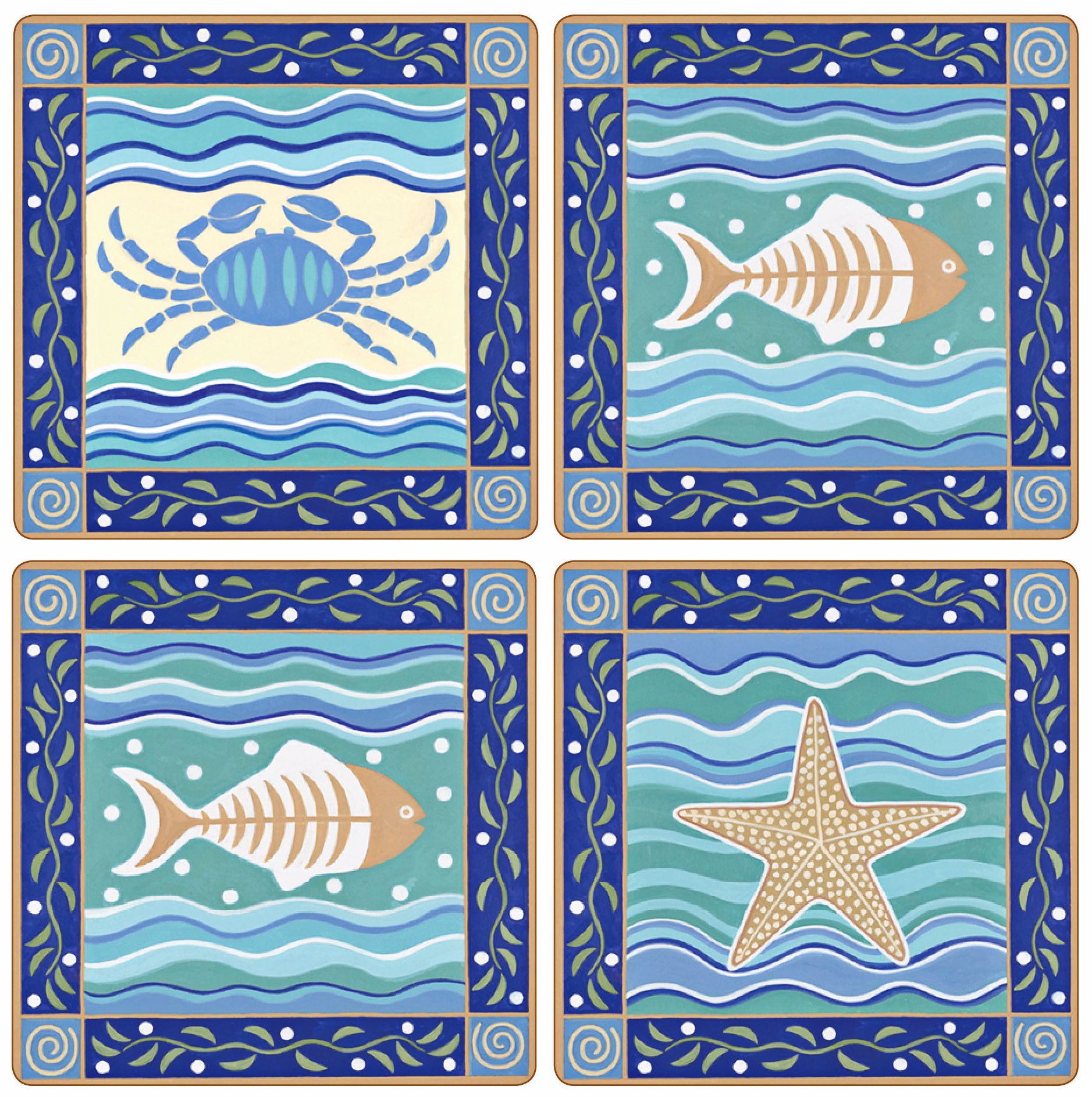 Hindostone Set of 4 Coastal Icons Coasters