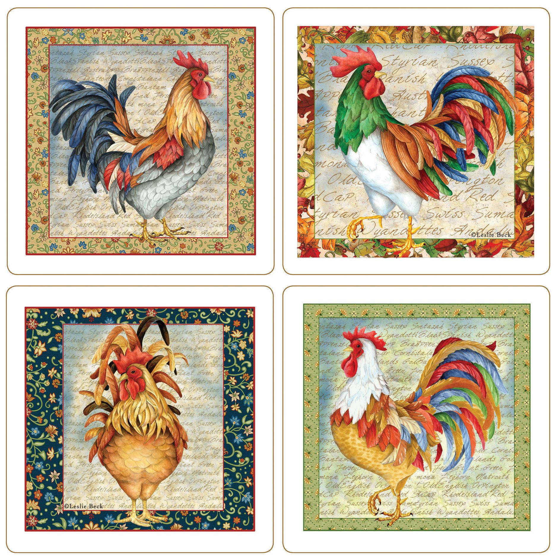 Hindostone Set of 4 Pretty Roosters Coasters