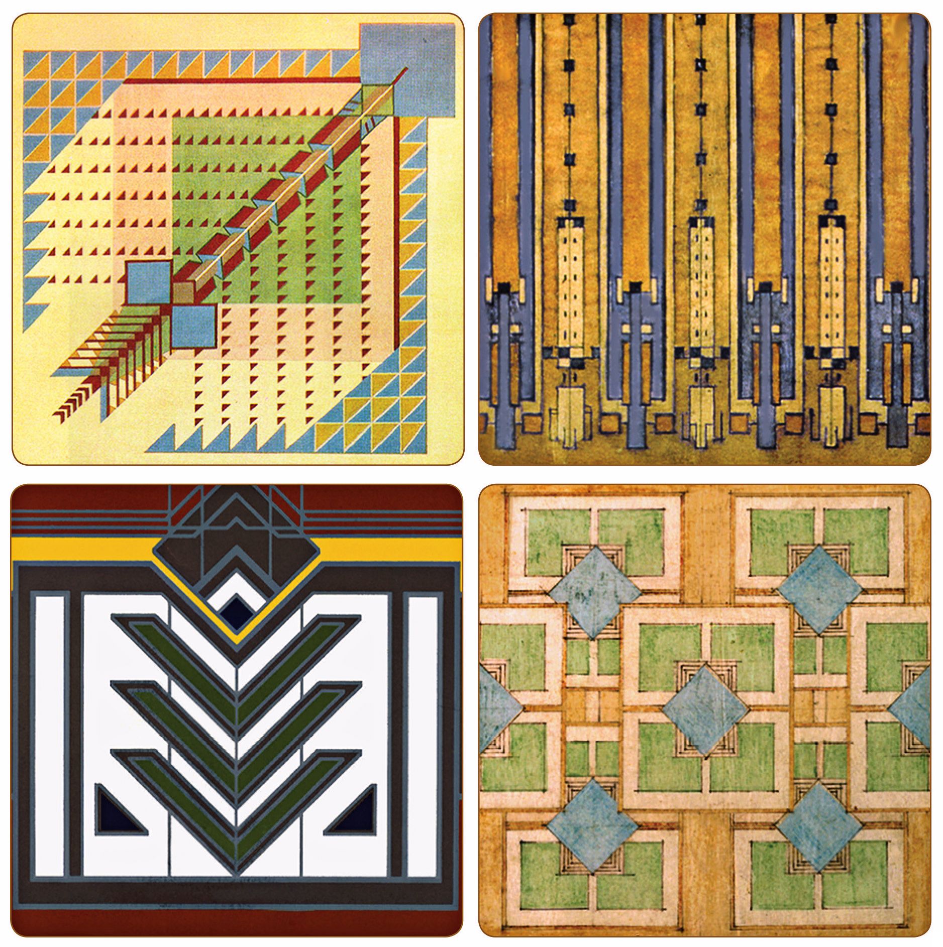 Hindostone Set of 4 Frank Lloyd Wright Rug Coasters