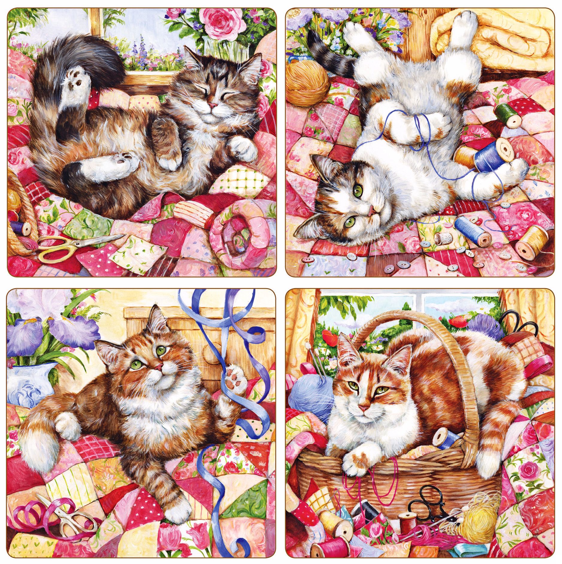 Hindostone Set of 4 Crafty Cats Coasters