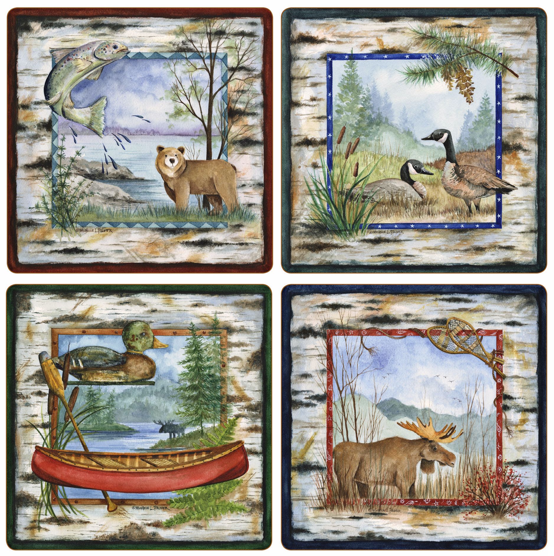 Hindostone Set of 4 White Birch Lodge Coasters