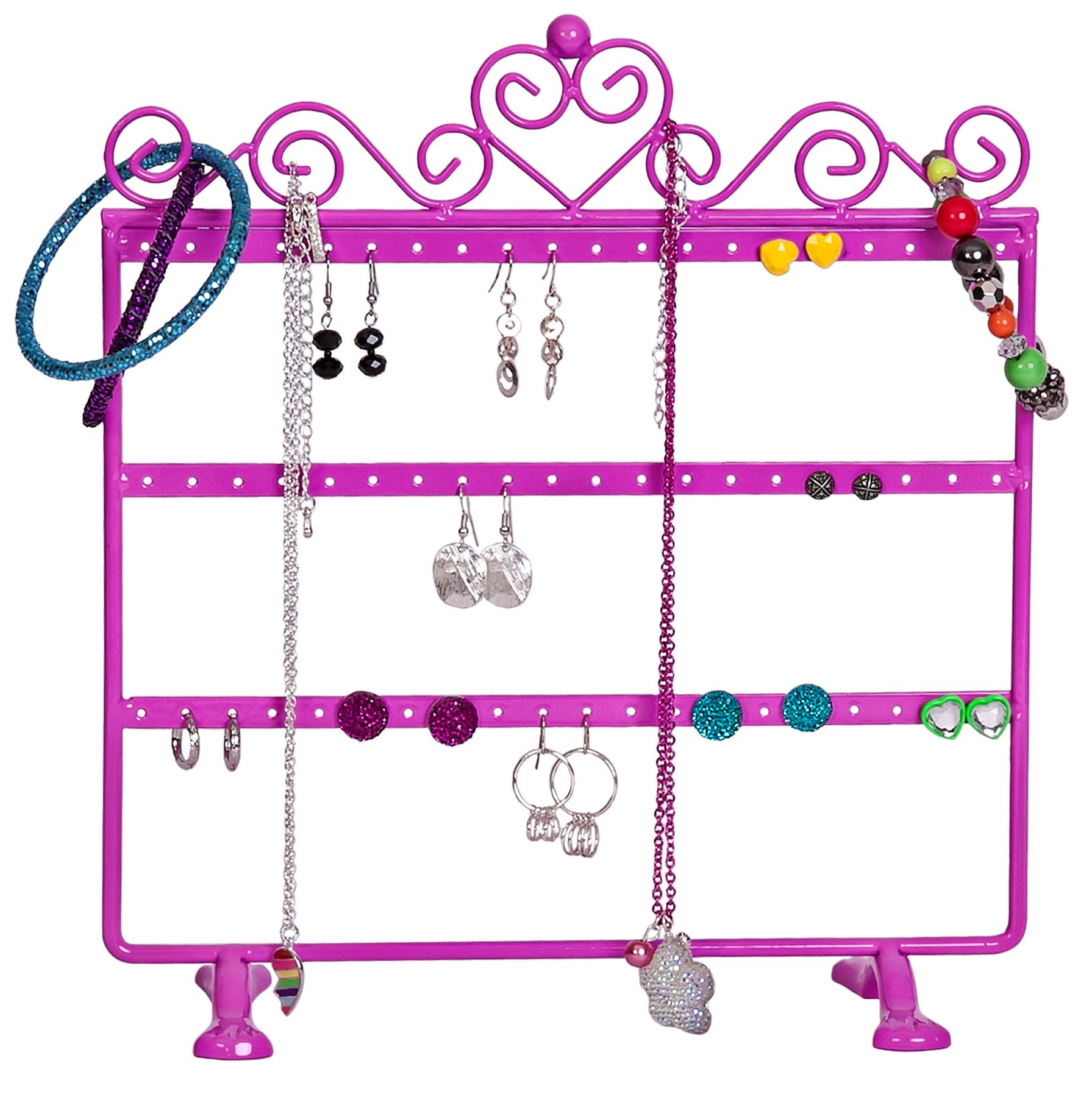 Mele & Co. Kara Metal Scroll and Heart Pink Jewelry Stand
