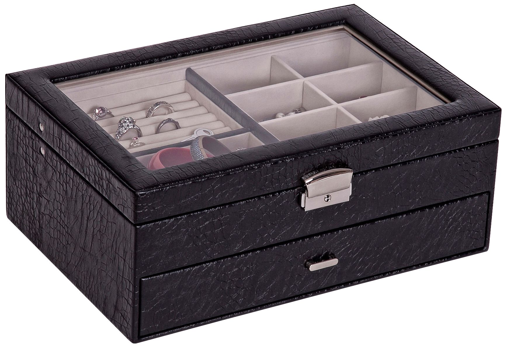 Mele & Co. Colette Black Croco Faux Leather Jewelry Box