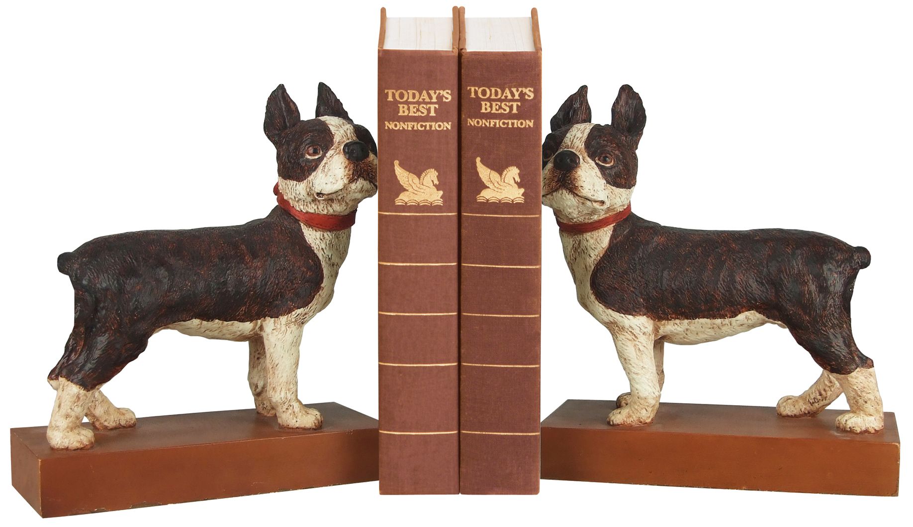 Brown and White Boston Terrier Bookends