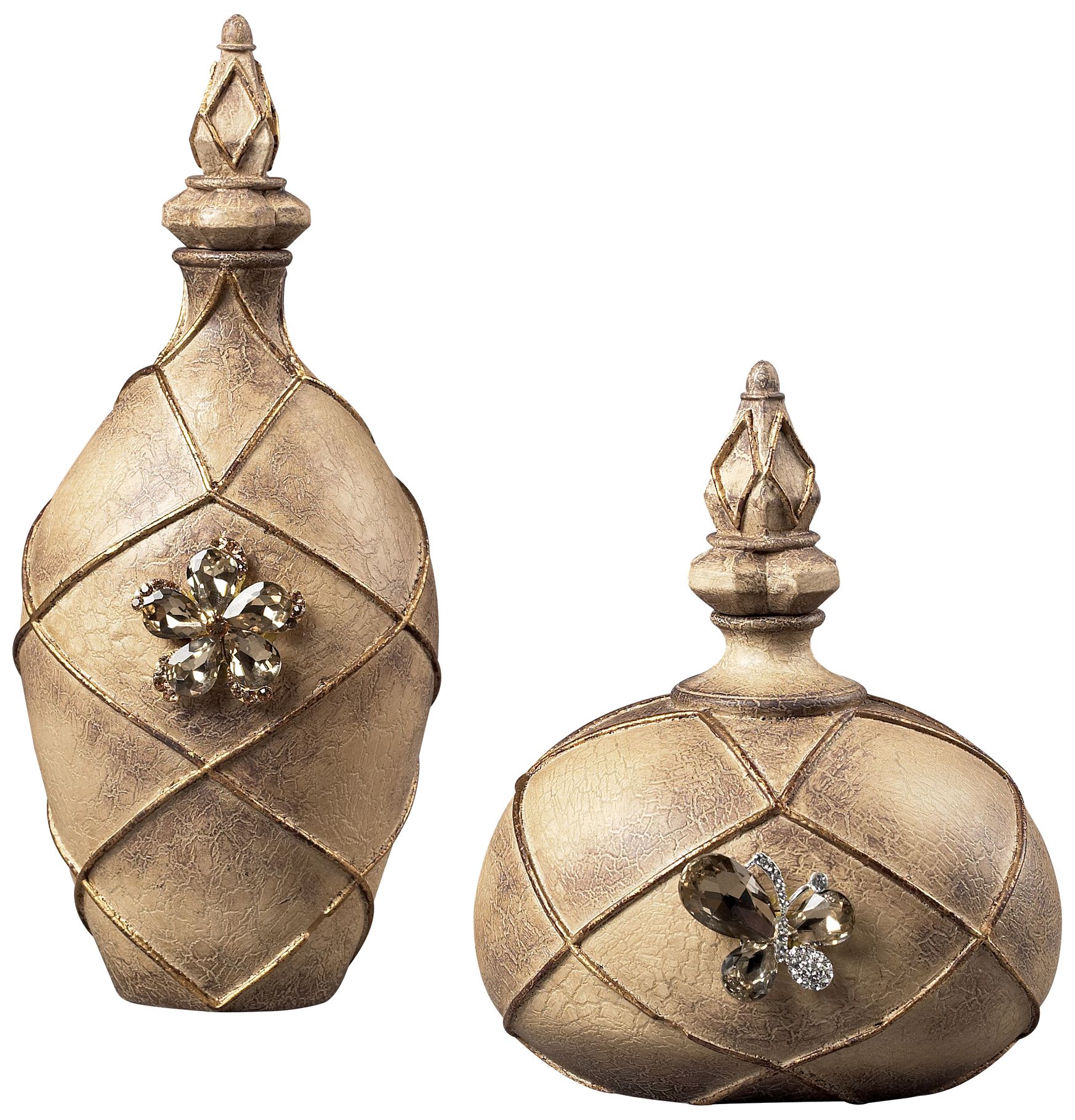 Set of 2 Decorative Stone and Gold Brooch Boxes