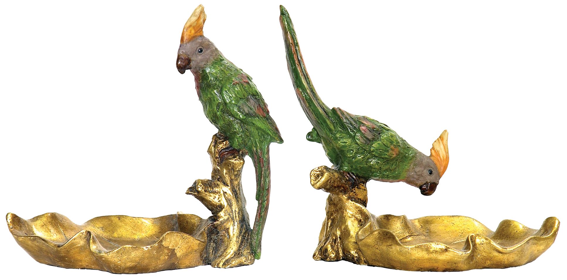 Set of 2 Tropical Bird Gold and Green Dishes