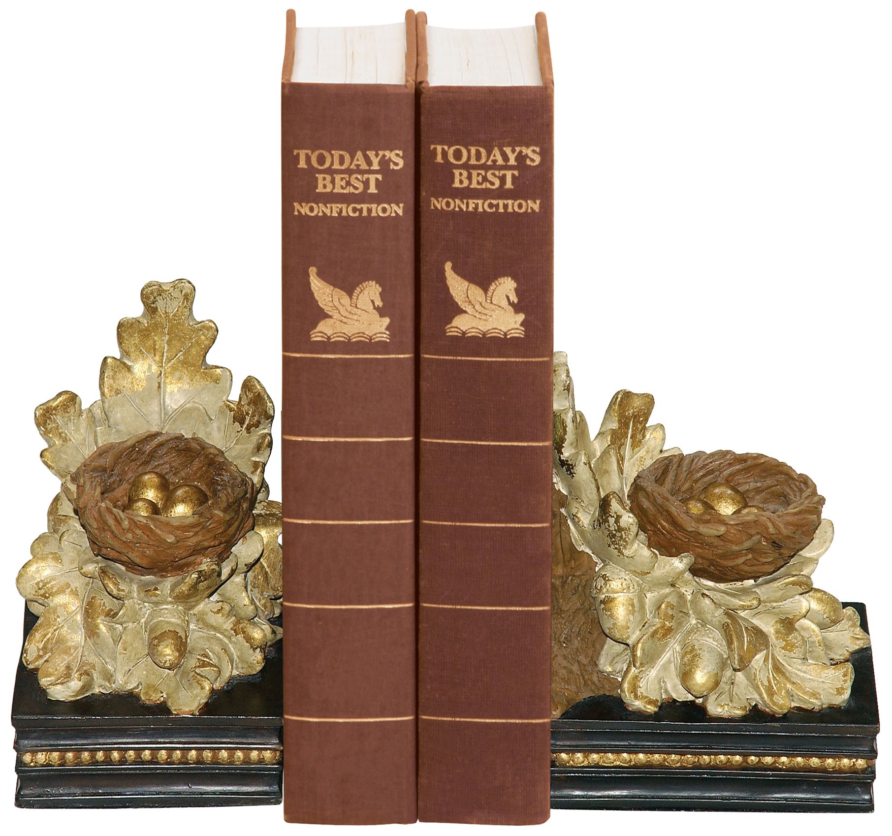 Set of 2 Oak and Acorn Gold and Brown Bookends