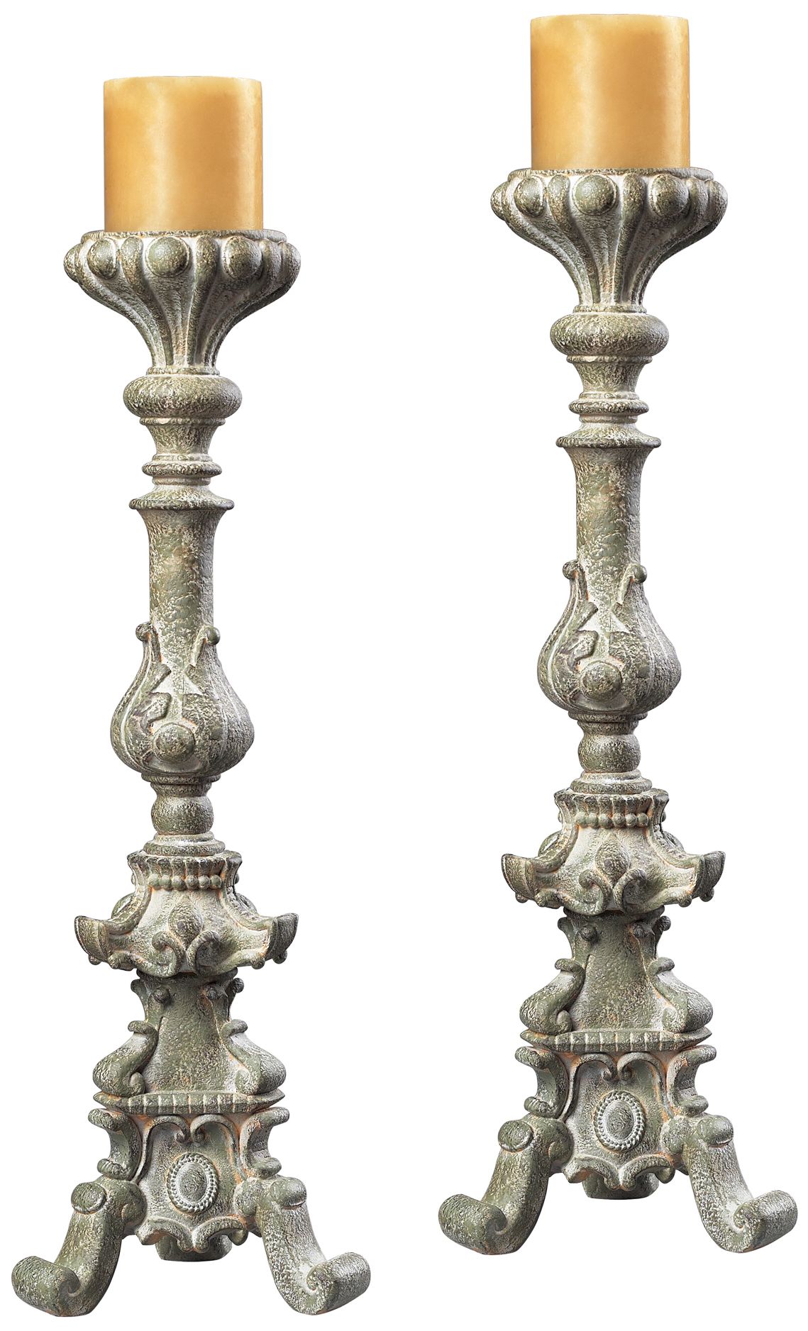 Set of 2 Grey Stone Candleholders