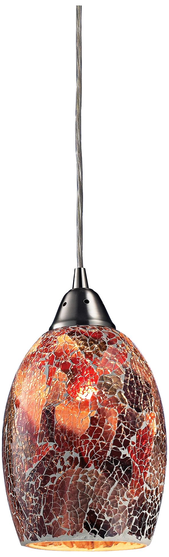 Avalon Red Glass 5" Wide Satin Nickel Pendant Light