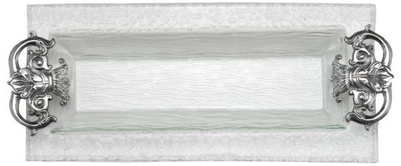Arthur Court Fleur-de-Lis Glass Oblong Tray