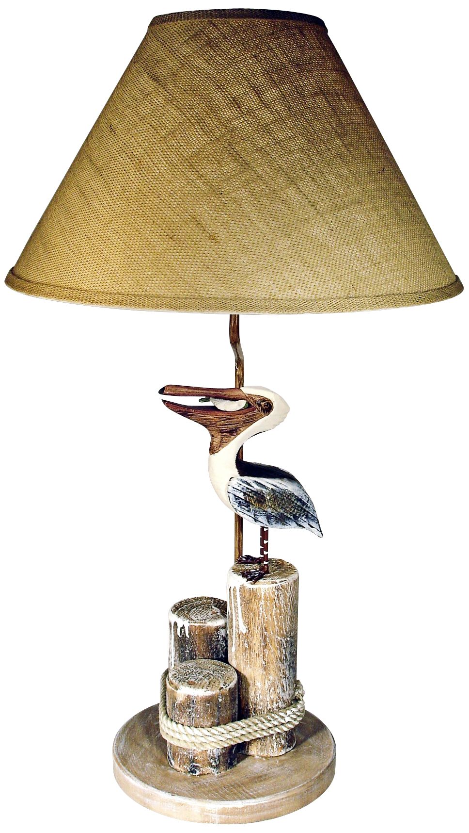 Pelican On Piling 32" High Table Lamp With Cloth Shade