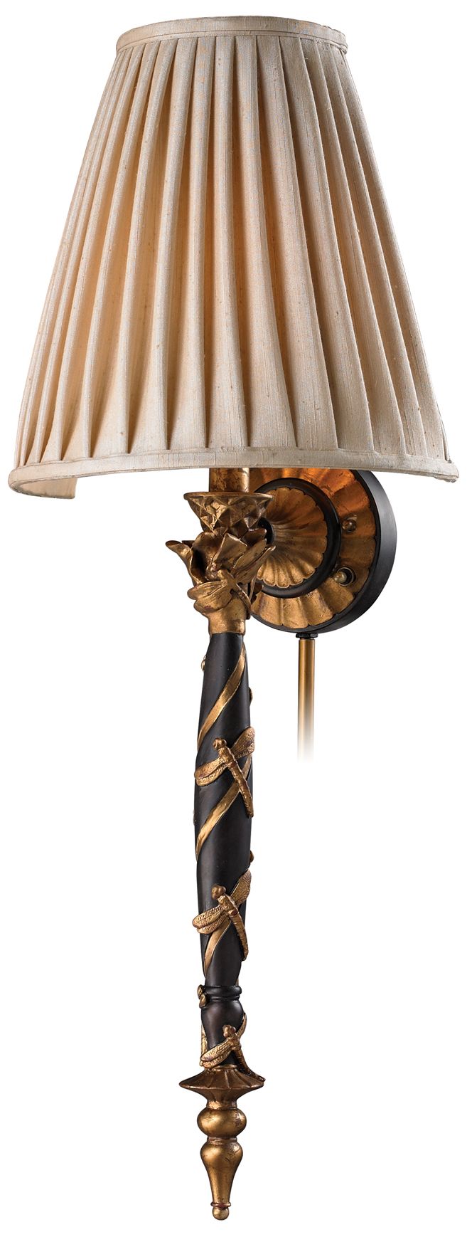 Dragonfly Column 31" High Black and Gold Torch Wall Sconce