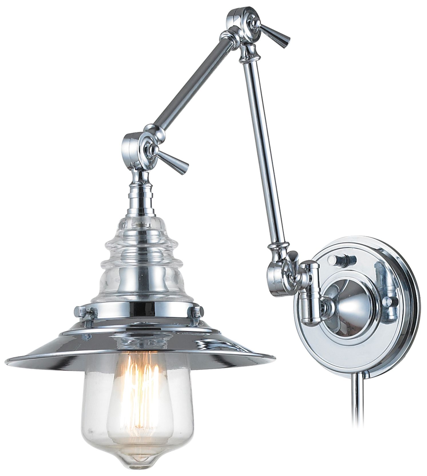 Theodore Polished Chrome and Glass Swingarm Wall Lamp