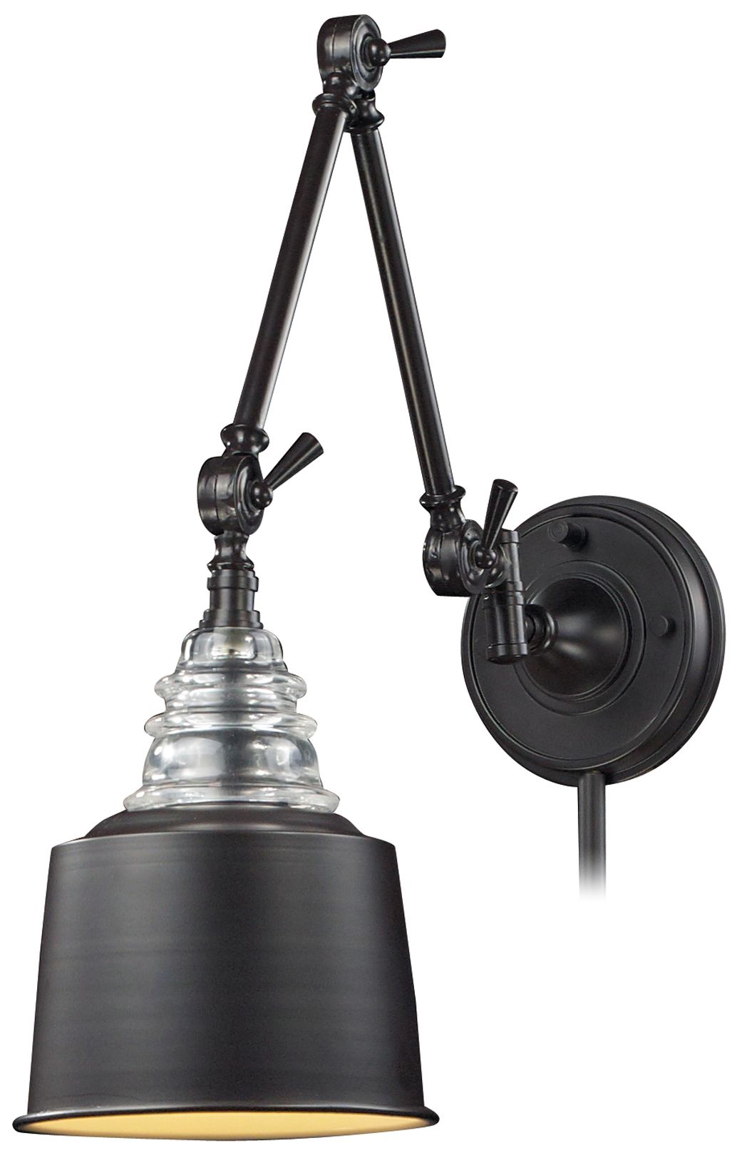 Zinzi Oiled Bronze and Glass Swingarm Wall Lamp