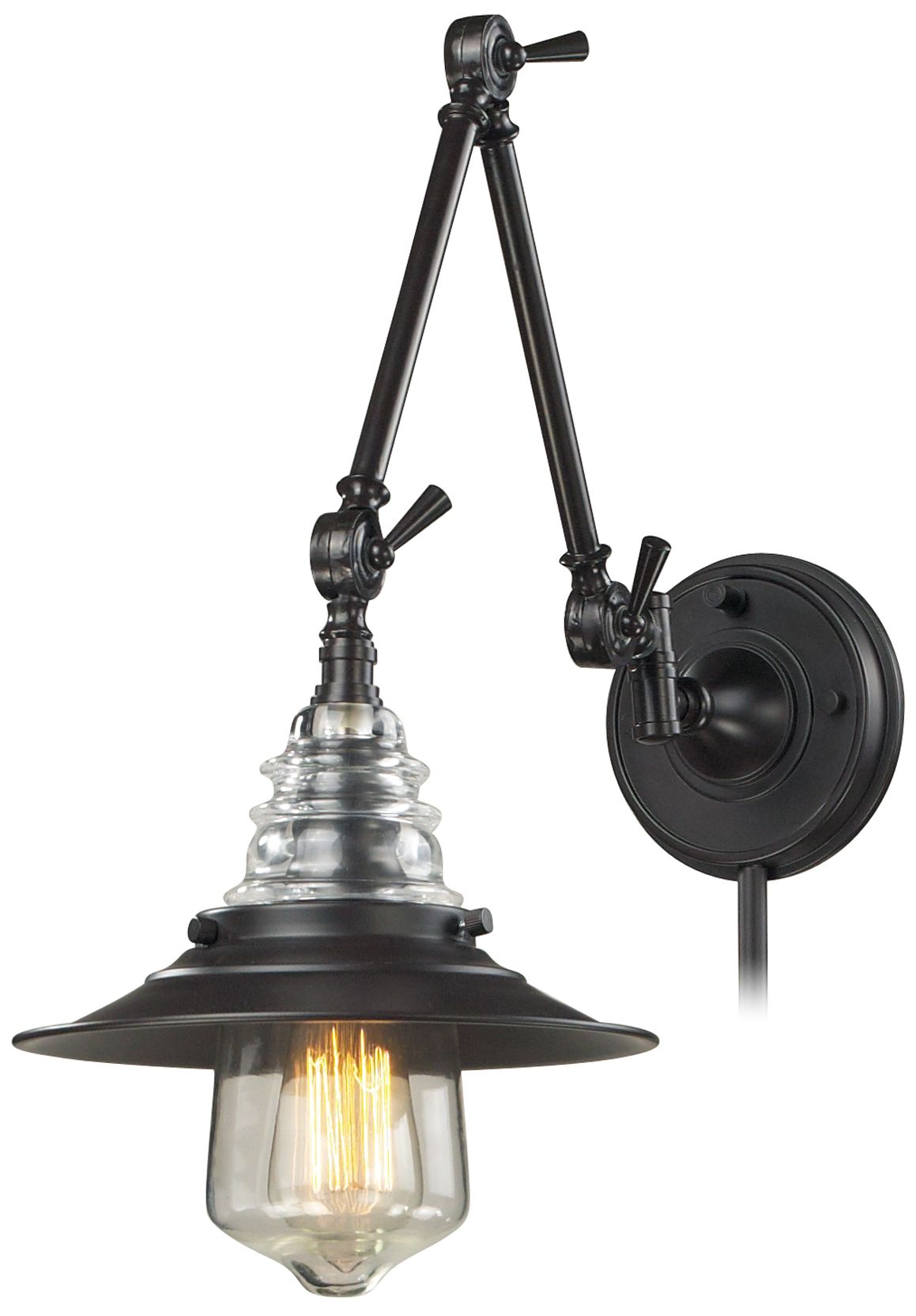 Theodore Oiled Bronze and Glass Swingarm Wall Lamp