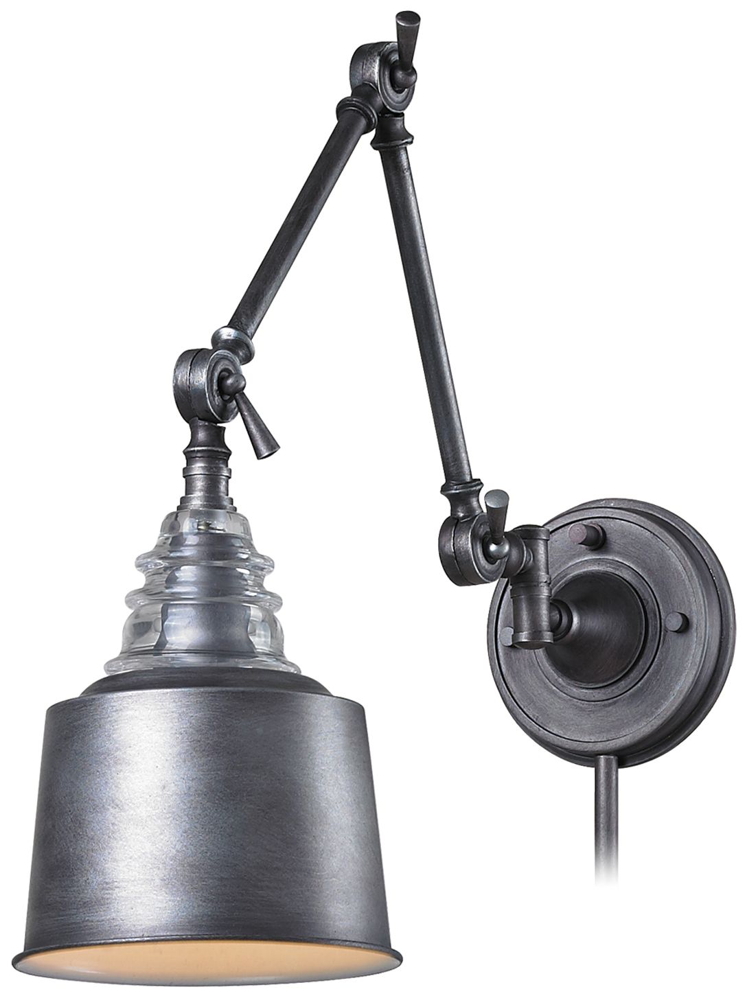 Zinzi Weathered Zinc and Glass Swingarm Wall Lamp