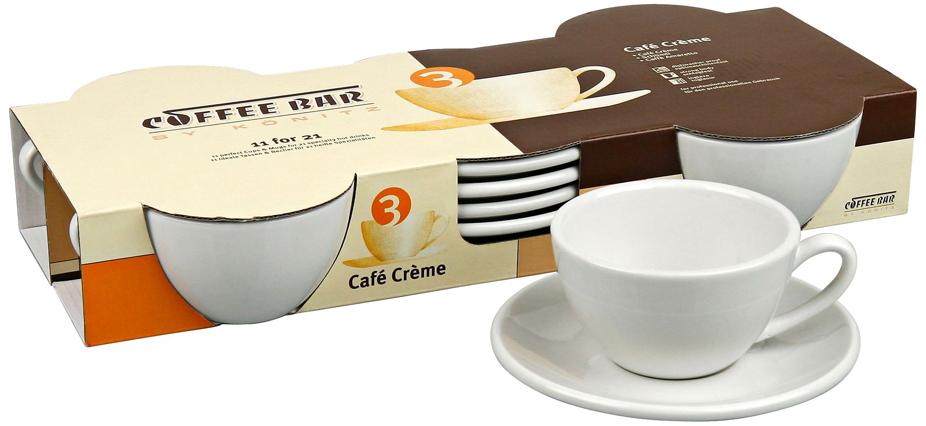 Set of 4 White Porcelain Cafe Creme Cups with Saucers