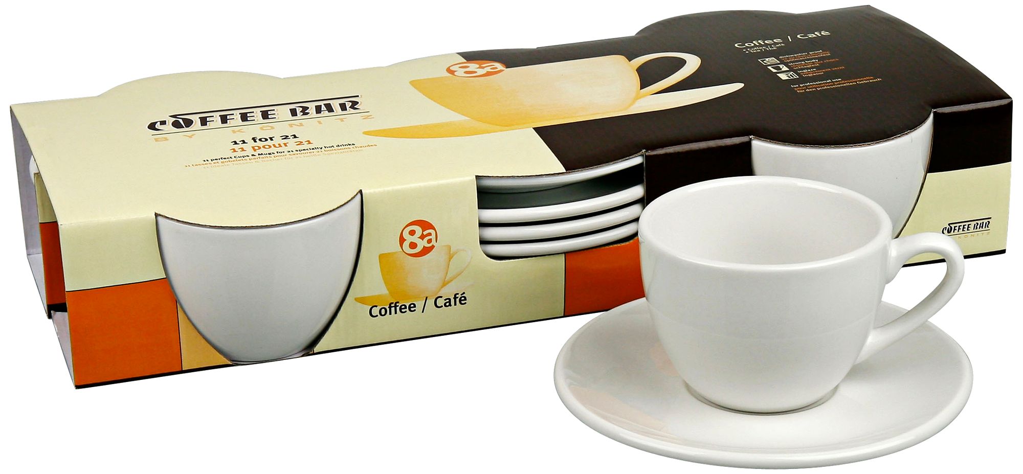 Set of 4 White Porcelain Coffee Cups with Saucers