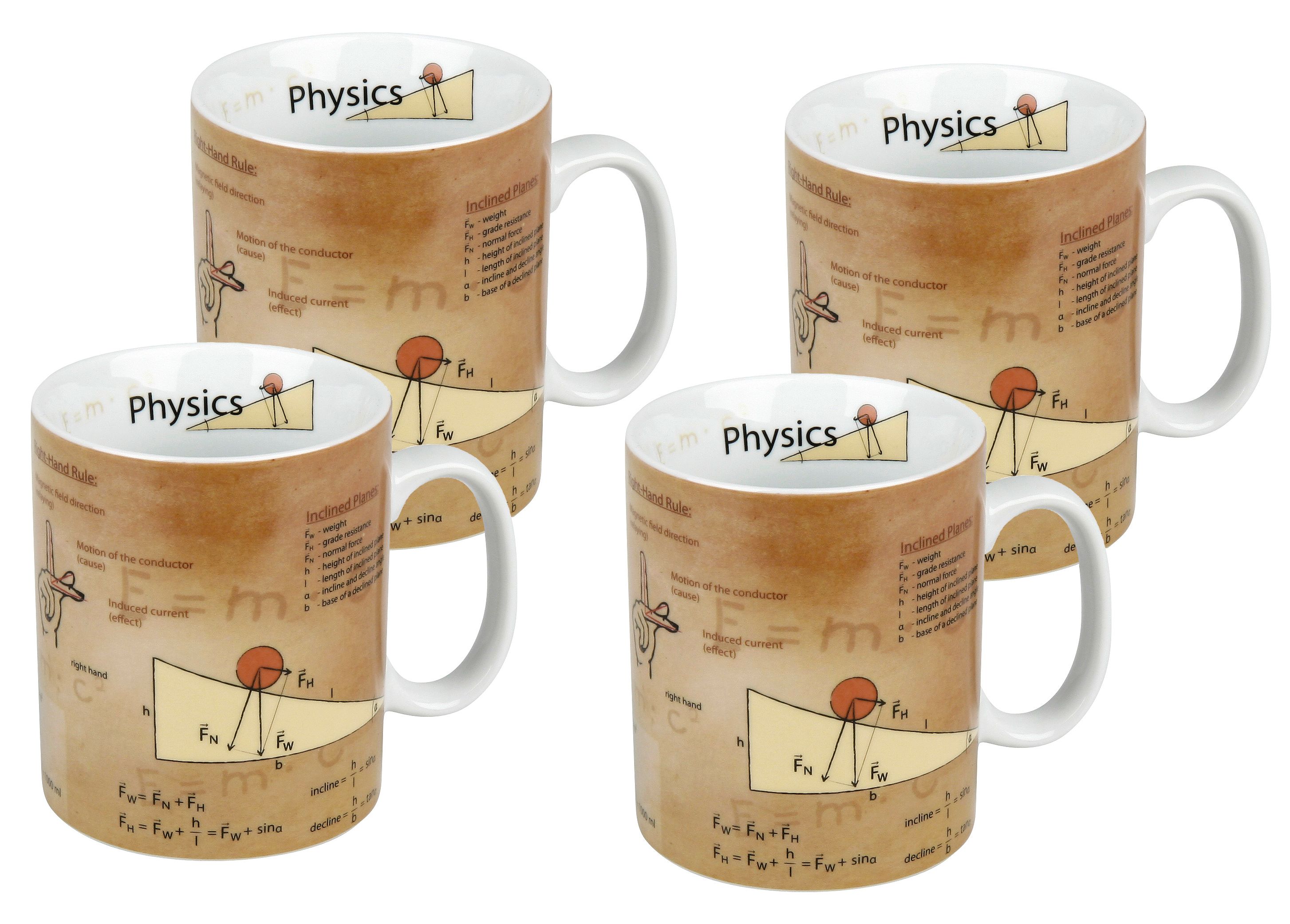 Set of 4 Porcelain Physics Mugs