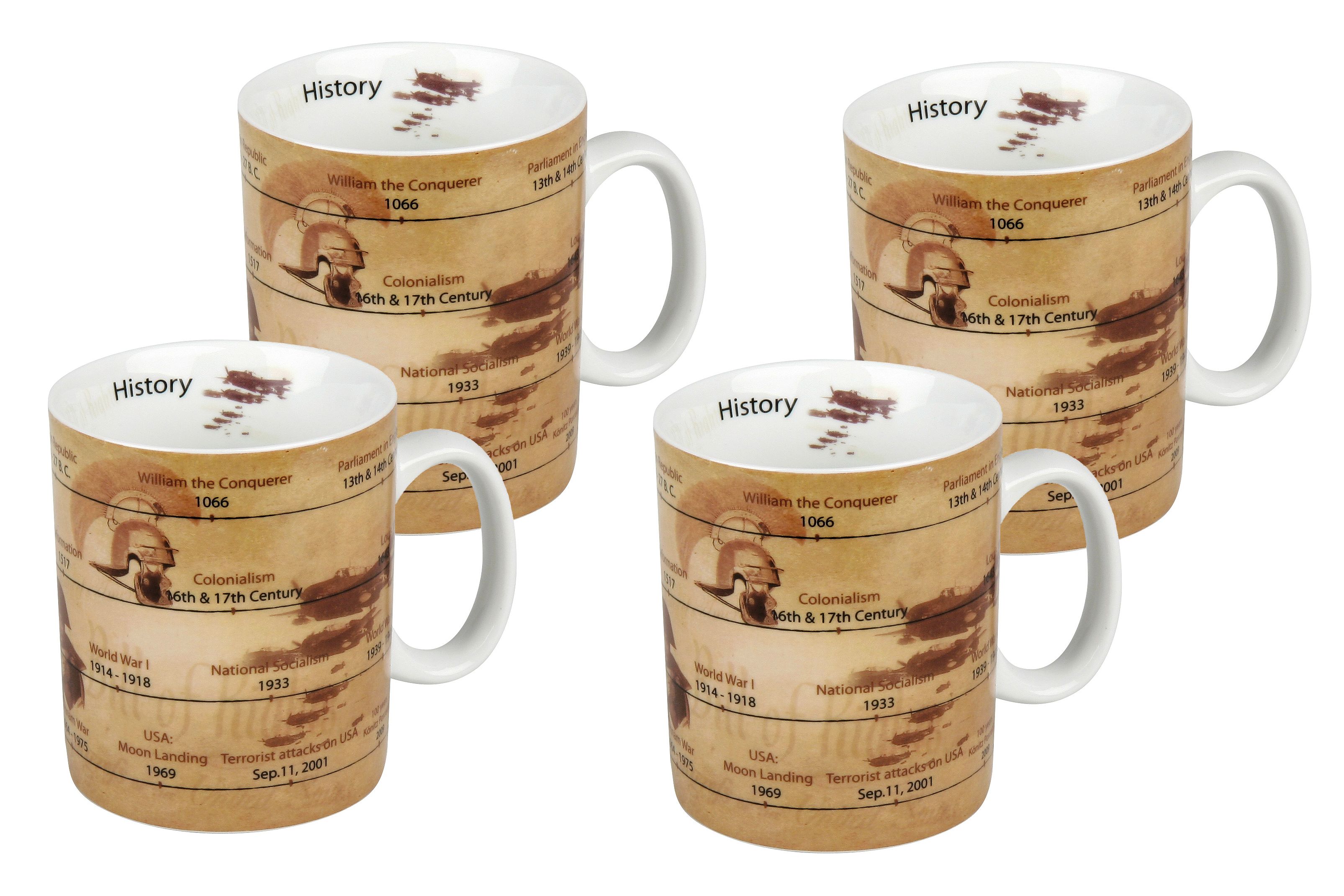 Set of 4 Porcelain History Mugs